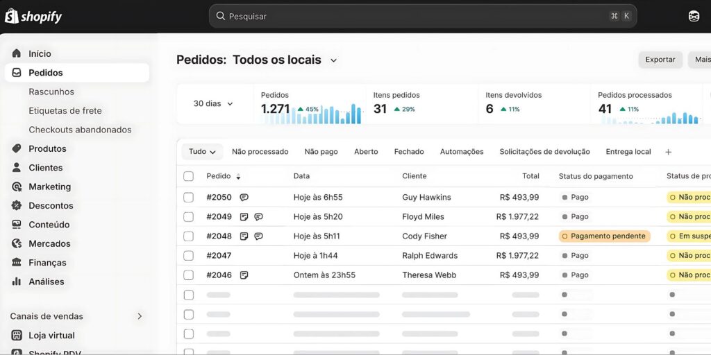 Plataforma Shopify para gerenciamento de lojas virtuais de eCommerce.