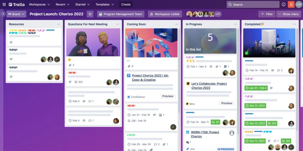 Quadro de tarefas no Trello para organizar estratégias de eCommerce.