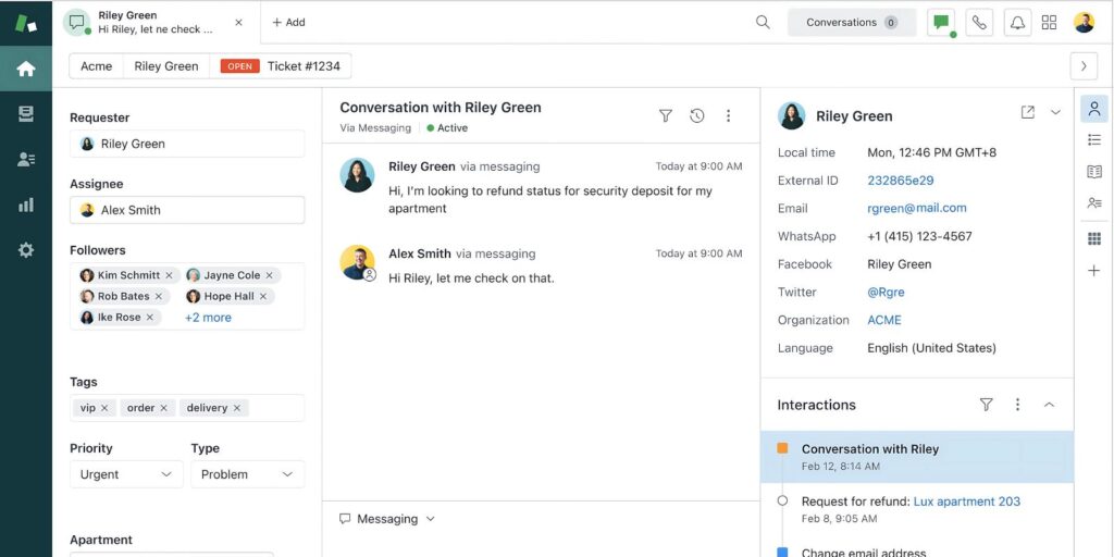 Painel do Zendesk mostrando suporte ao cliente no eCommerce.